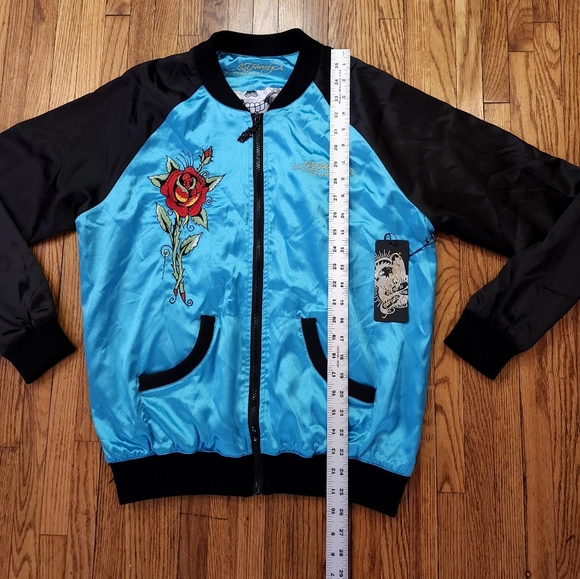 Ed Hardy Womens Satin Style Jacket Size XL Skulls Rose's Embroidered NEW - Picture 11 of 13